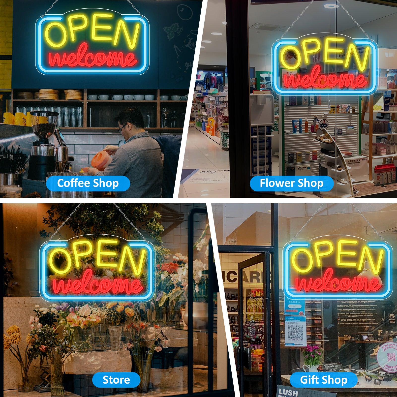 OPEN Welcome Neon Sign – USB Powered | 17×10 inch (43×25 cm) | LED Light for Storefront Window | 2 Color Options