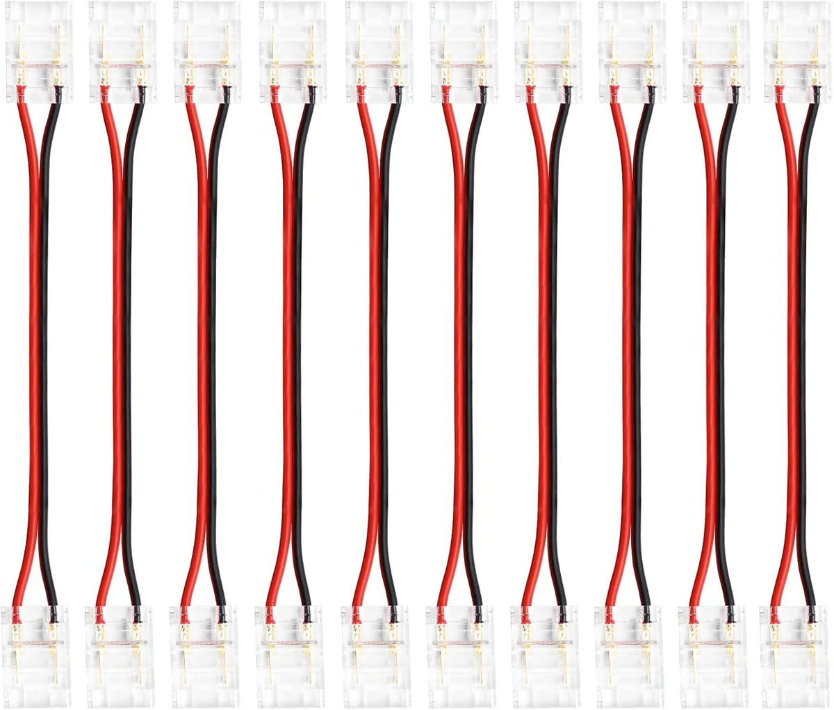 Connecteurs pour bandes LED transparentes en cristal – Clips sans soudure 10 mm 2 broches | Adaptateur bande à fil / bande à bande / CC – Stock local États-Unis/Royaume-Uni