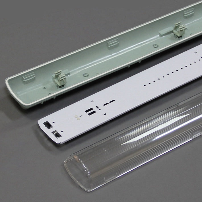 TP Series LED Tri-Proof Light – 4ft | 2-Tube Included | Waterproof Dustproof LED Fixture | Stripe Clear Cover | 3000K/4000K/5000K | 4-Pack | AC 90–240V | Non-Dimmable