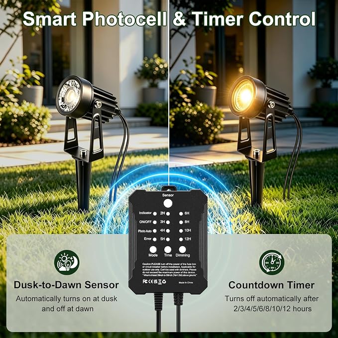 All-in-One Low Voltage Landscape Lighting Kit - 6 / 8 Pack Landscape Lights with Smart Transformer | 3000K Warm White | IP65 Waterproof | Outdoor Lights for Yard Garden Pathway