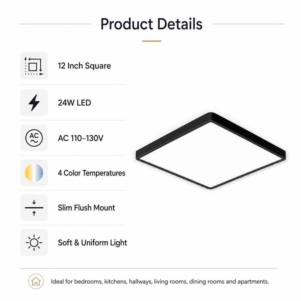 9,0 Zoll quadratische LED-Deckenleuchte – 18 W – Weiß – 3000 K / 4500 K / 5000 K / 6500 K – Deckenleuchte zur Unterputzmontage – Lokaler Lagerbestand (US/UK/DE)