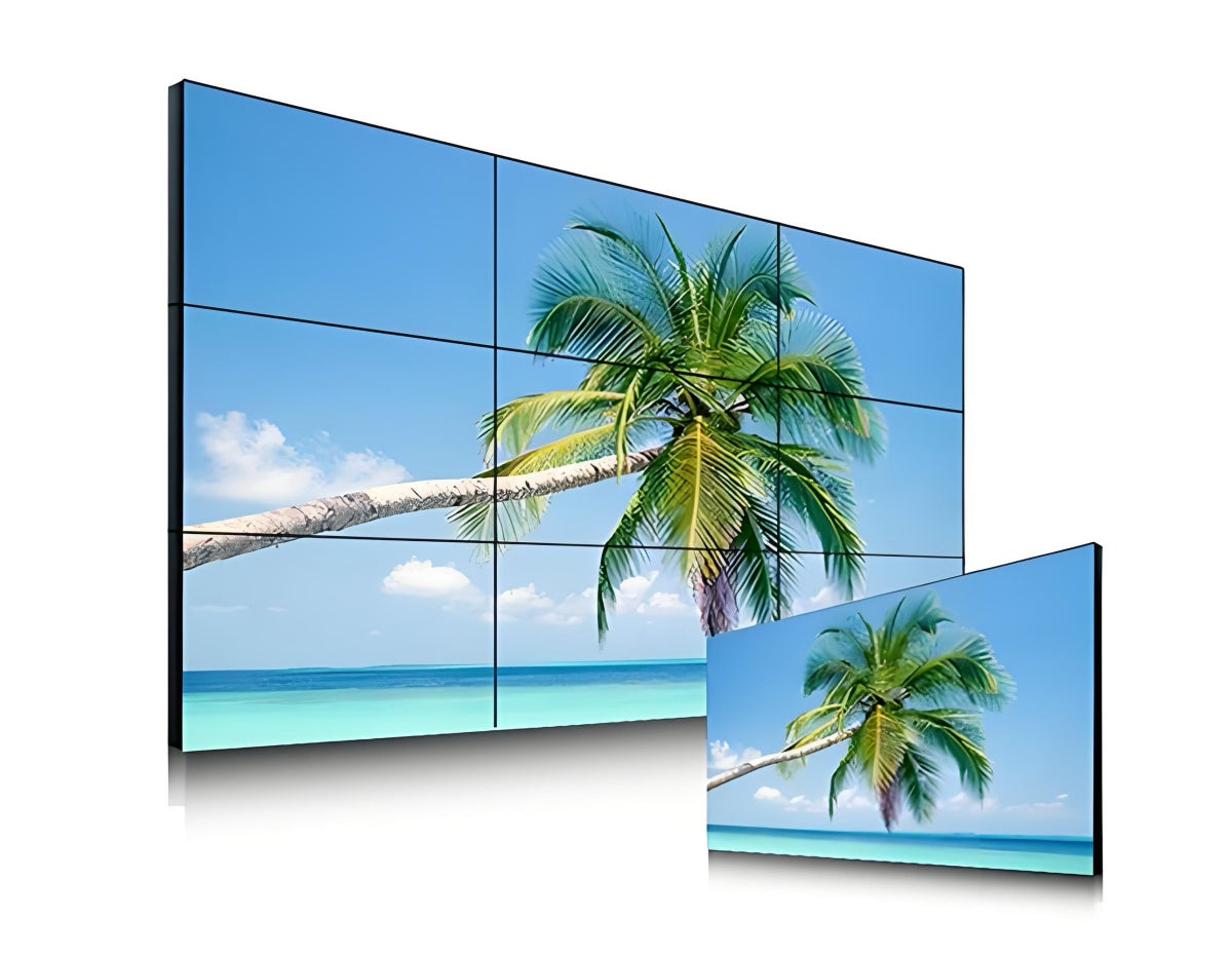 65-Zoll-BOE-LCD-Videowand – 3x3-Kit (9 Panels) | 1920 x 1080 FHD | 500 Nits | Ultraschmaler Rahmen 3,5 mm | HDMI-Spleißer + Wandhalterung enthalten