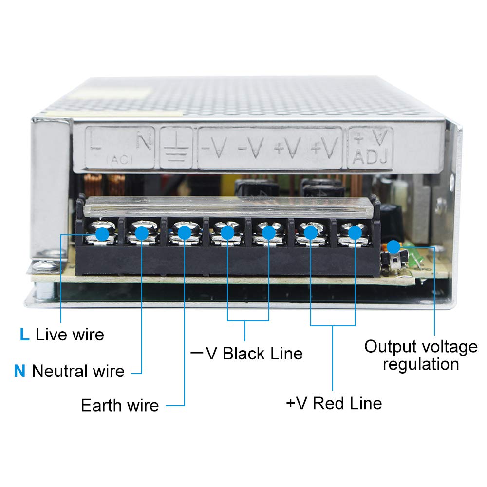 DC 12 V/24 V Schaltnetzteil 60 W–250 W, AC 110/220 V Eingang, Konstantspannungs-LED-Treibertransformator, Metallgehäuse mit Schraubklemmen, CE/FCC/RoHS-zertifiziert