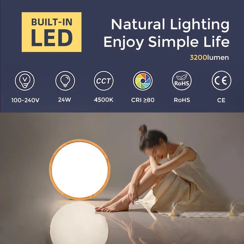 AC 220–240 V runde LED-Deckenleuchte – Holzmaserung – 24 W – 3000 K / 4500 K / 5000 K / 6500 K – Deckenleuchte zur Unterputzmontage – Lokaler Lagerbestand (UK/DE)