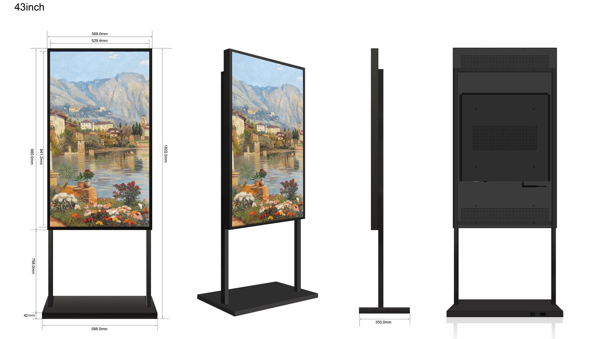43" Single-Sided 2500nits High Bright Window LCD Digital Signage, Android RK3568 2G+32G, Non-Touch, Cloud/APP/USB, Wall-Mount/Floor Stand/Suspended Installation