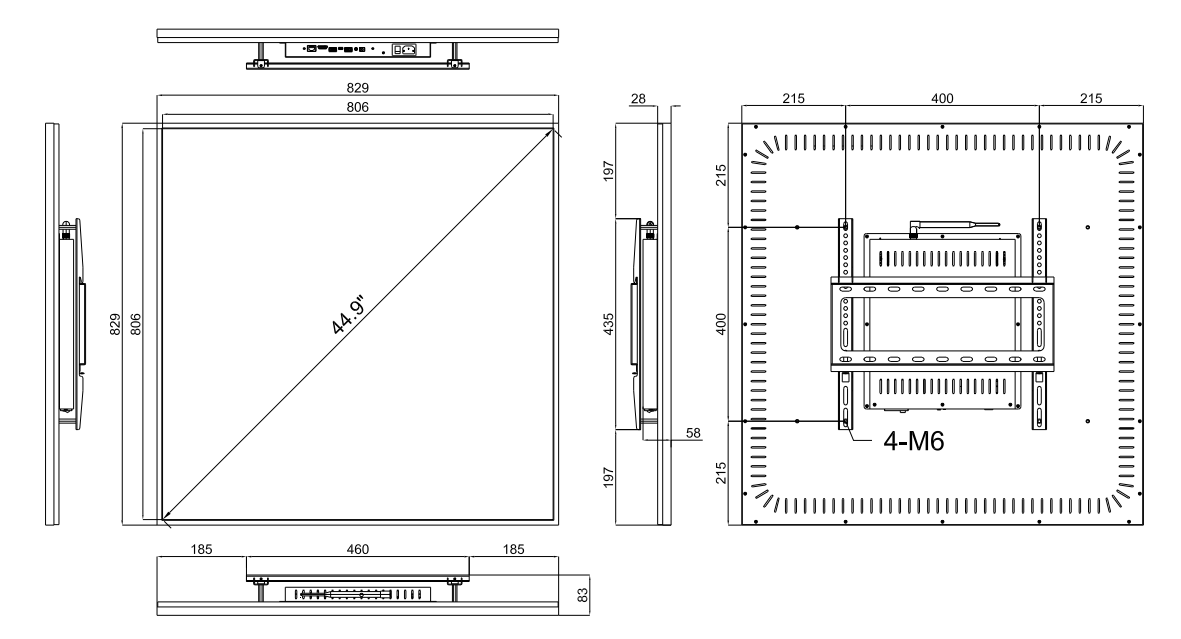 SQ Series 44.9 Inch (806.4×806.4mm Viewable) 1:1 Large Square LCD Display Screen, Cloud / APP / USB Disk