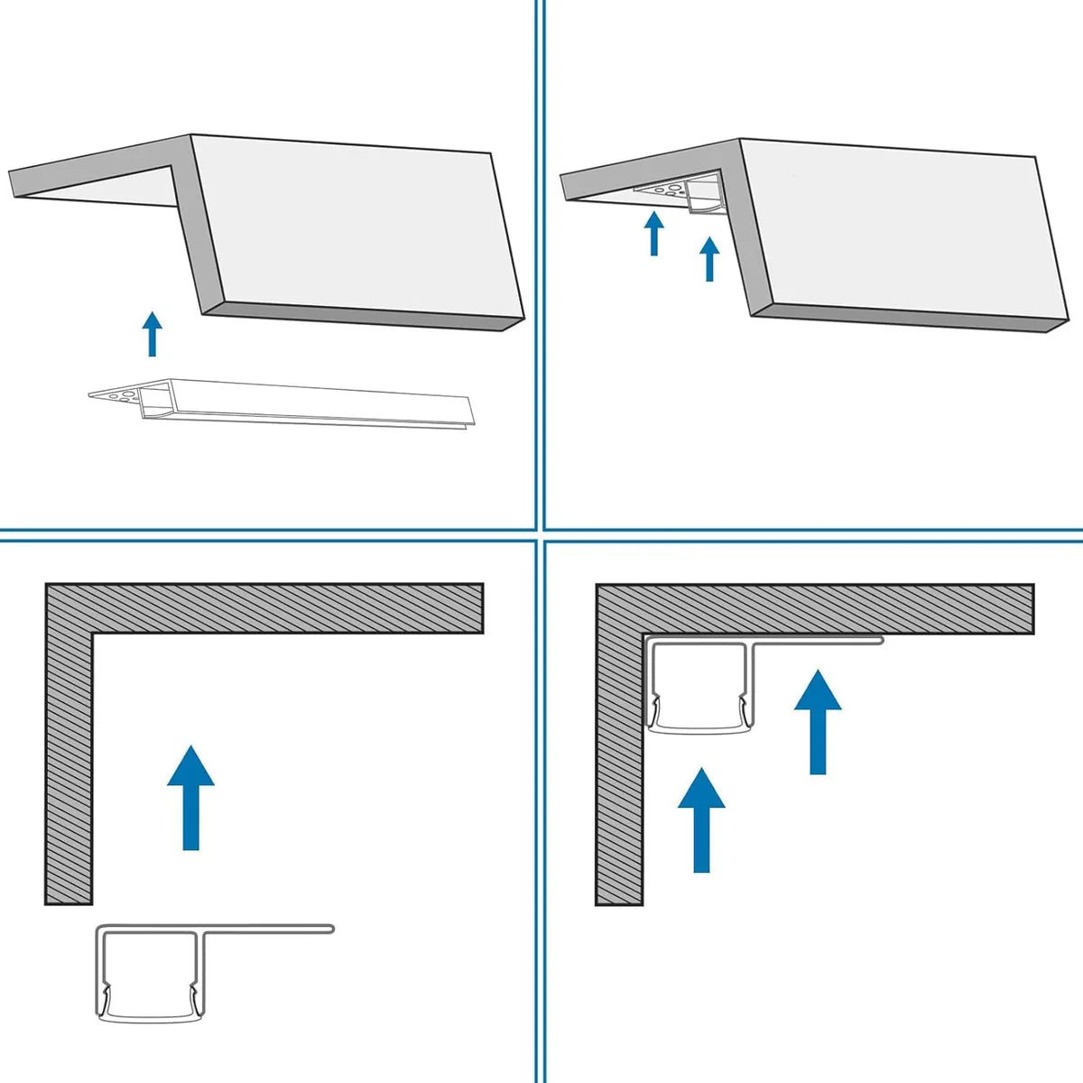 Einseitige Gipskarton-LED-Aluminiumkanäle – Passend für 1 bis 12 mm LED-Streifen | Silber | Milchweiße Abdeckung | 1 / 2 / 3 Meter | Silber | Milchweiße Abdeckung | 50 / 100 -Packung