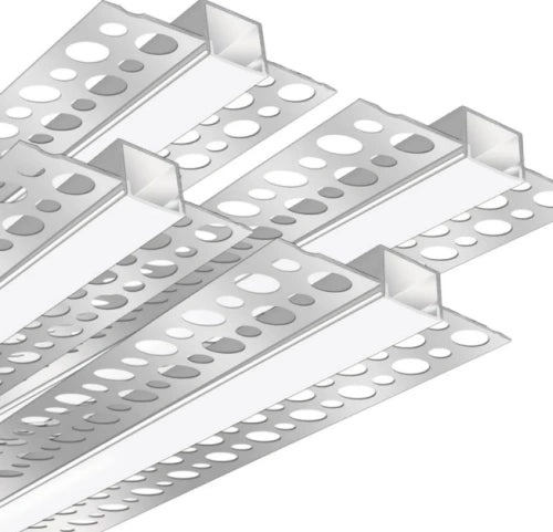 Profilés LED en aluminium double face pour cloison sèche – Compatibles avec des bandes LED de 1 à 9 mm | 1, 2 ou 3 mètres | Argent | Revêtement blanc laiteux | Lot de 50/100