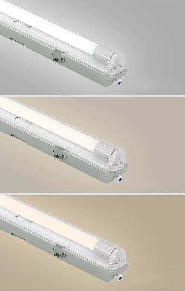 TP Series LED Tri-Proof Light – 4ft | 2-Tube Included | Waterproof Dustproof LED Fixture | Stripe Clear Cover | 3000K/4000K/5000K | 4-Pack | AC 90–240V | Non-Dimmable