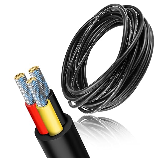 16 AWG Electrical Cable, 2/3/4/5 Core Stranded Tinned Copper Wire, Black/White PVC Sheathed Multi-Conductor Extension Cord for Wiring, 10/20/50m (33ft–165ft) Options