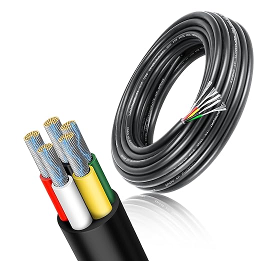 16 AWG Electrical Cable, 2/3/4/5 Core Stranded Tinned Copper Wire, Black/White PVC Sheathed Multi-Conductor Extension Cord for Wiring, 10/20/50m (33ft–165ft) Options