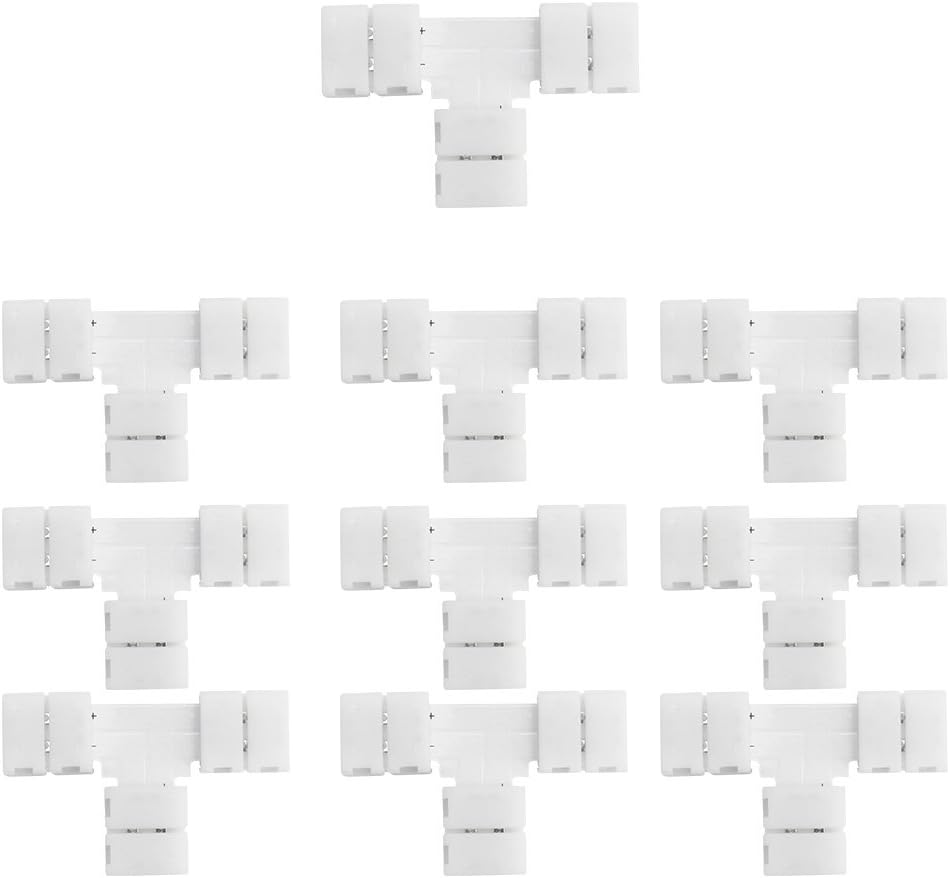 LED-Streifenverbinder – 8 mm 2-polige lötfreie Clips | Streifen zu Kabel / Streifen zu Streifen / DC-Adapter / L / T – 10er-Pack | Lokaler Lagerbestand US/UK