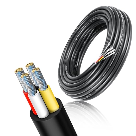 20 AWG Electrical Cable, 2/3/4/5 Conductor Stranded Tinned Copper Wire, Black/White PVC Sheathed Flexible Extension Cord for DIY Wiring, 10/20/50m (33ft–165ft) Options