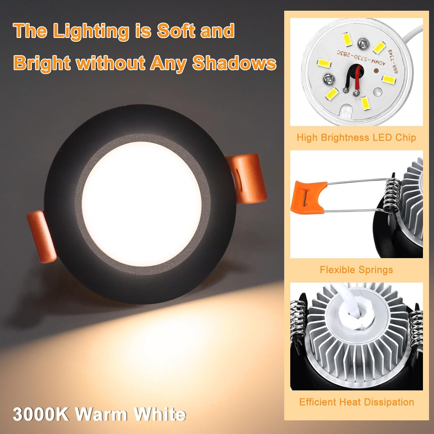 ECO-1 Series Frosted LED Downlight – Black Housing – TRIAC Dimmable – 3W/5W/7W/9W – 4-Pack/10-Pack – 2700K–6000K – 100–130V / 200–240V