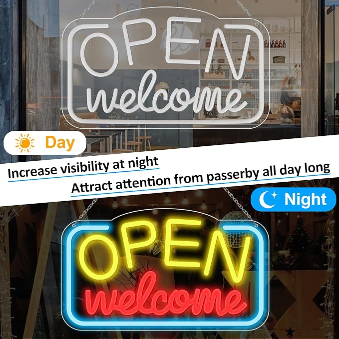 OPEN Welcome Silicone Neon Signs – USB Powered | 16.9×9.4 inch | LED Light for Storefront Window | 2 Color Options