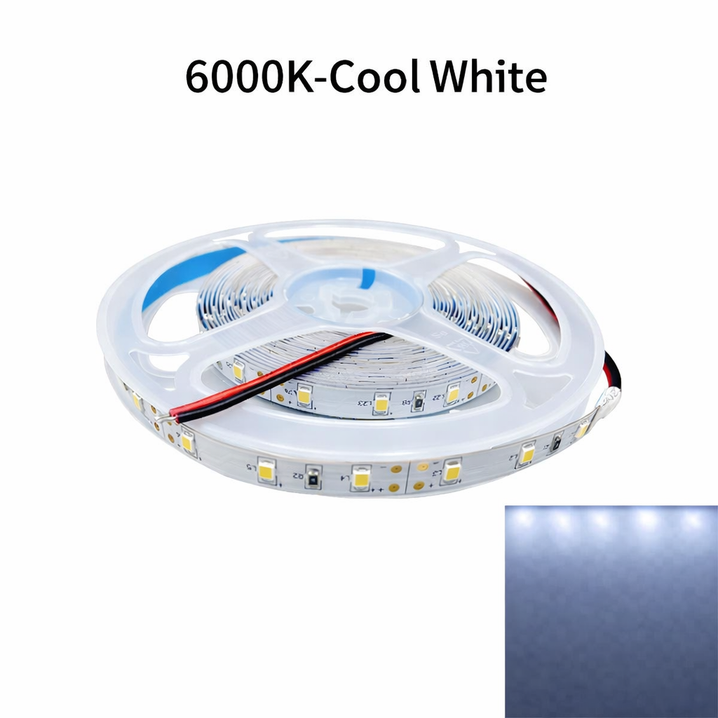 DC12V SMD2835 Single Color LED Strip Light – 60 LEDs/m | 8mm PCB | 0.2W per LED | High Brightness | IP00 / IP67 | Warm White / Natural White / Cool White / Blue | for Mirror, Kitchen Cabinet, Bedroom | 5/50M