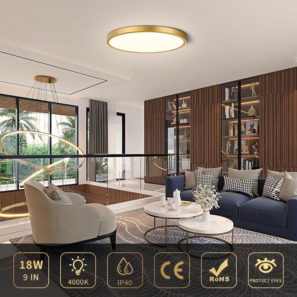 AC 110–130 V runde LED-Deckenleuchte – Gold – 18 W / 24 W / 32 W Optionen – 3000 K / 4500 K / 5000 K / 6500 K – Deckenleuchte zur Unterputzmontage – Lokaler Lagerbestand (USA)