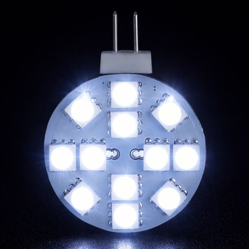 Lot de 4 ampoules à disque plat rondes G4 de 2,2 W (équivalent 25 W) CC 12 V, culot à deux broches, avec 12 LED tri-puces SMD5050