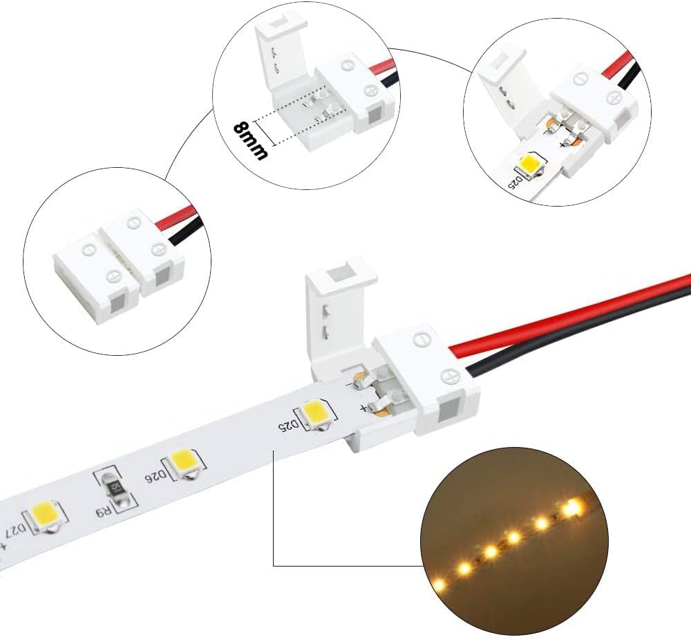 Transparent Crystal LED Strip Connectors – 10mm 2Pin Solderless Clips | Strip to Wire / Strip to Strip / DC Adapter – Local Stock US/UK
