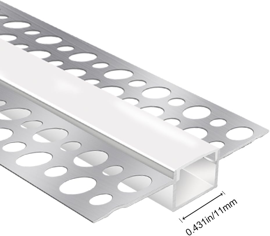 Profilés LED en aluminium double face pour cloison sèche – Compatibles avec des bandes LED de 1 à 9 mm | 1, 2 ou 3 mètres | Argent | Revêtement blanc laiteux | Lot de 50/100