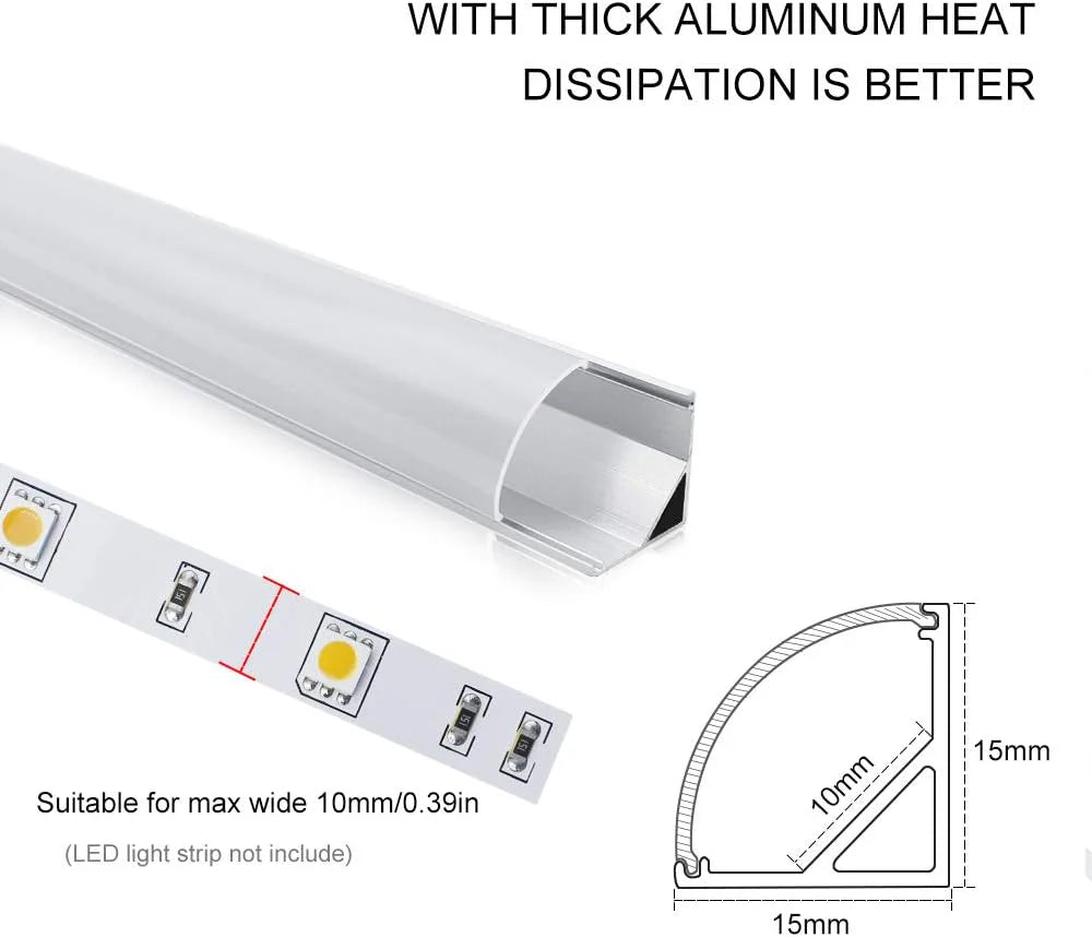 Profilés LED en aluminium en forme de V – Convient aux bandes LED de 1 à 10 mm | 1 mètre | Argenté / Noir | Blanc laiteux / Noir | Avec accessoires d'installation | Paquets de 5 / 6 / 10 / 12 / 20 | Stock local États-Unis/Royaume-Uni