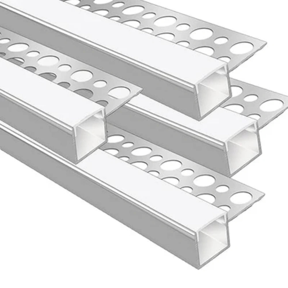 Profilés LED en aluminium pour cloison sèche, à encastrer sur une face – Compatibles avec des bandes LED de 1 à 9 mm | 1 mètre | Argent | Revêtement blanc laiteux | Lot de 4/6/10 | Stock local États-Unis/Royaume-Uni
