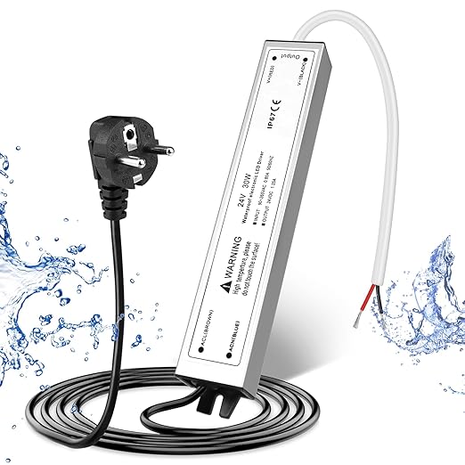 24V Waterproof LED Power Supply 30W–300W, 90–265V Input, Single/Dual Wire Output, Aluminum Housing, Outdoor LED Driver, CE/RoHS/FCC — US/UK/EU Plug & Wire Leads Options