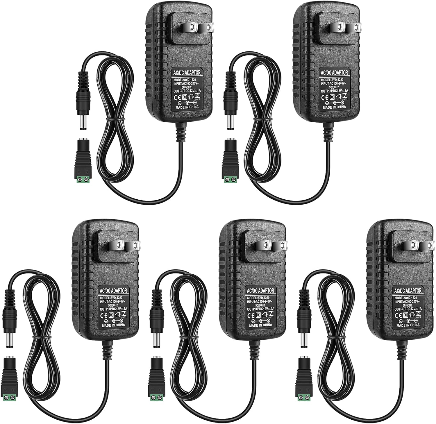 12-V-Netzteiladapter 12 W/24 W, AC 100–240 V Eingang, Wandstecker-Transformator, schwarzes Gehäuse – US/UK-Stecker, LED-Treiber für Streifen/CCTV/Elektronik 