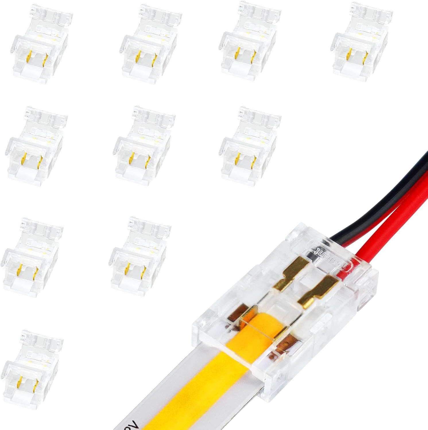 Connecteurs pour bandes LED transparentes en cristal – Clips sans soudure 8 mm 2 broches | Adaptateur bande à fil / bande à bande / CC / L – Stock local États-Unis/Royaume-Uni