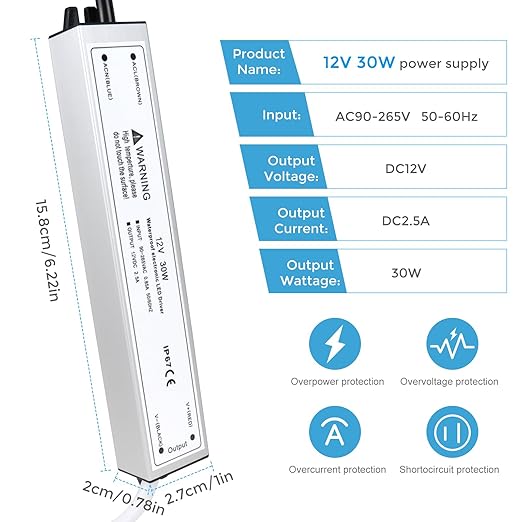 12V Waterproof LED Power Supply 30W–280W, 90–265V Input, Single/Dual Wire Output, Aluminum Housing, Outdoor LED Driver, CE/RoHS/FCC —US/UK/EU Plug & Wire Leads Options