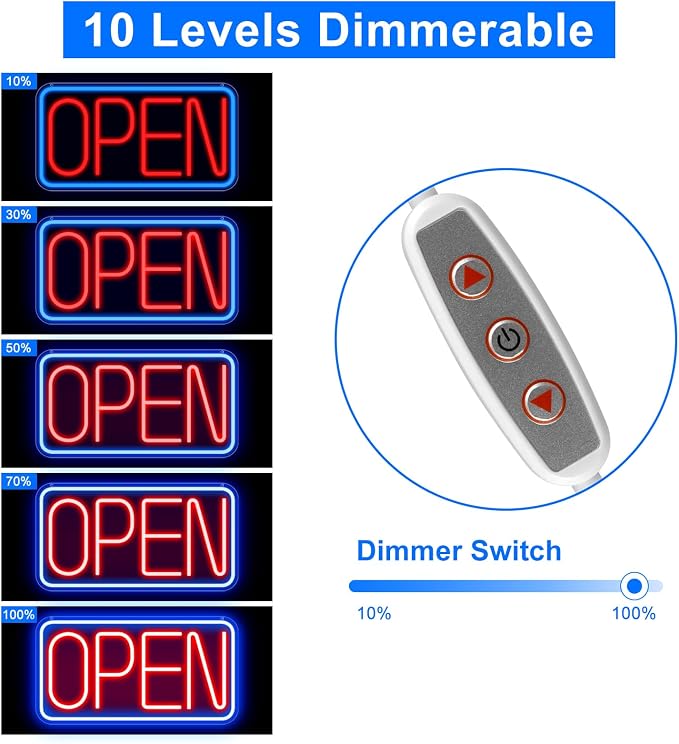 Enseigne néon OPEN – Alimentation USB | 44 x 24 cm | 6 couleurs disponibles | Suspension LED pour vitrine