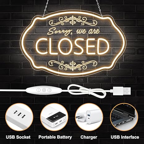 Wir haben geöffnet – Neonschild mit Sonnenblumen-Dekor – USB-Version | Warmweiß / Gelb &amp; Weiß | 17×9 Zoll / 24×13 Zoll | DC 5 V LED-Fensterleuchte für Geschäftsdekor