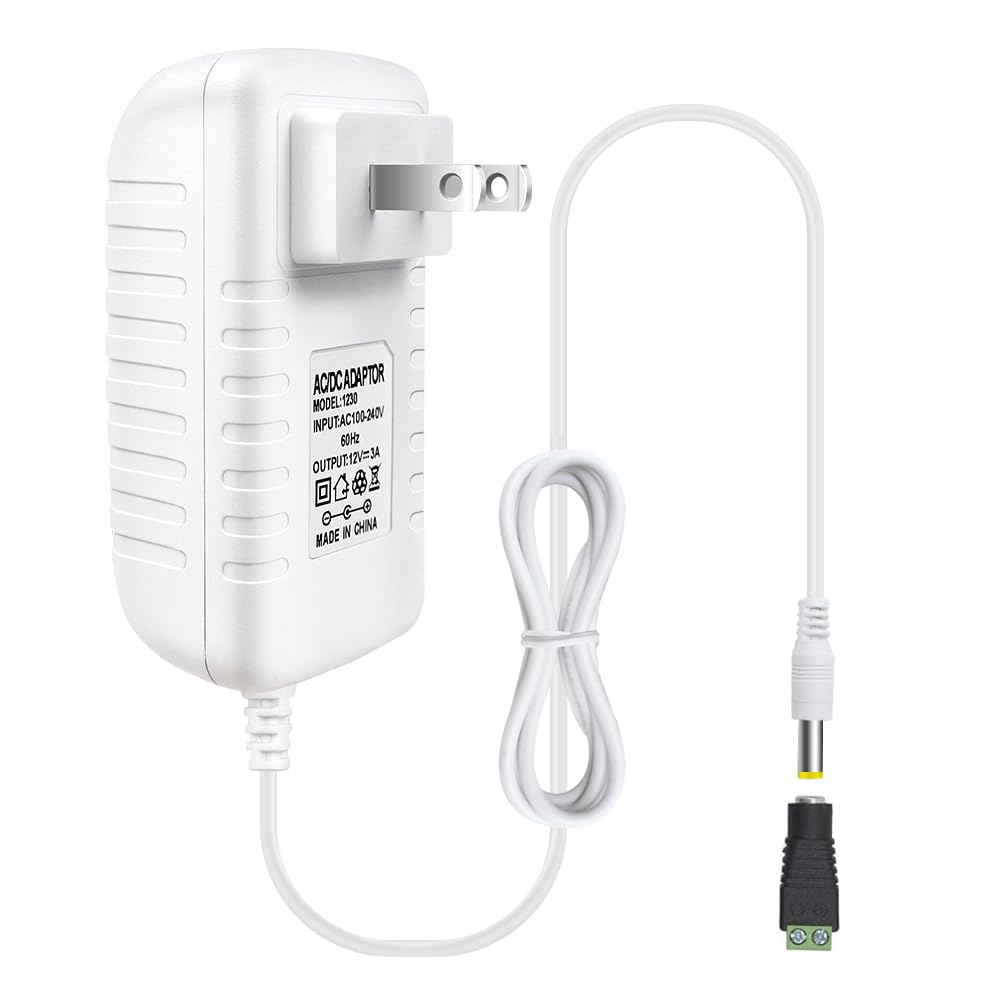 12-V-Netzteiladapter 12 W/24 W/36 W, AC 100–240 V Eingang, Wandstecker-Transformator, weißes Gehäuse – US-Stecker, LED-Treiber für Streifen/CCTV/Elektronik 