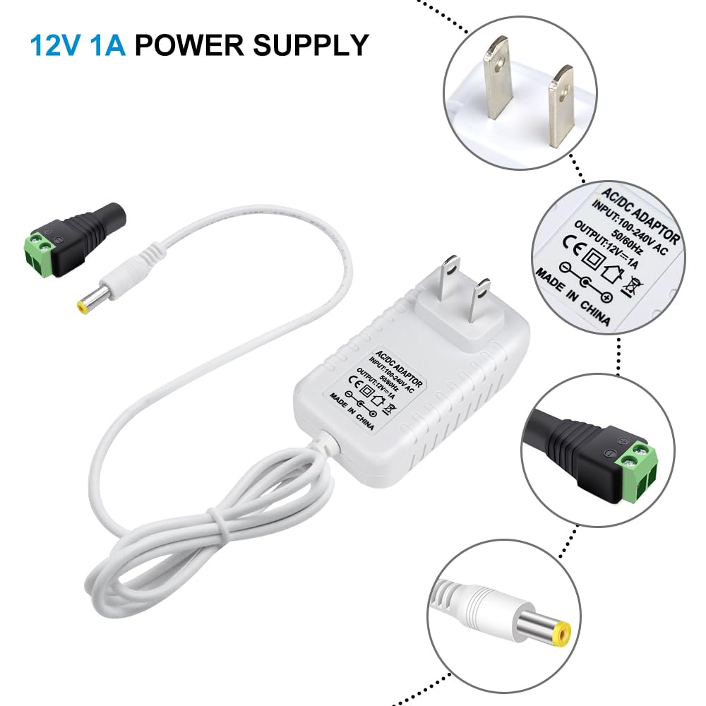 12-V-Netzteiladapter 12 W/24 W/36 W, AC 100–240 V Eingang, Wandstecker-Transformator, weißes Gehäuse – US-Stecker, LED-Treiber für Streifen/CCTV/Elektronik 
