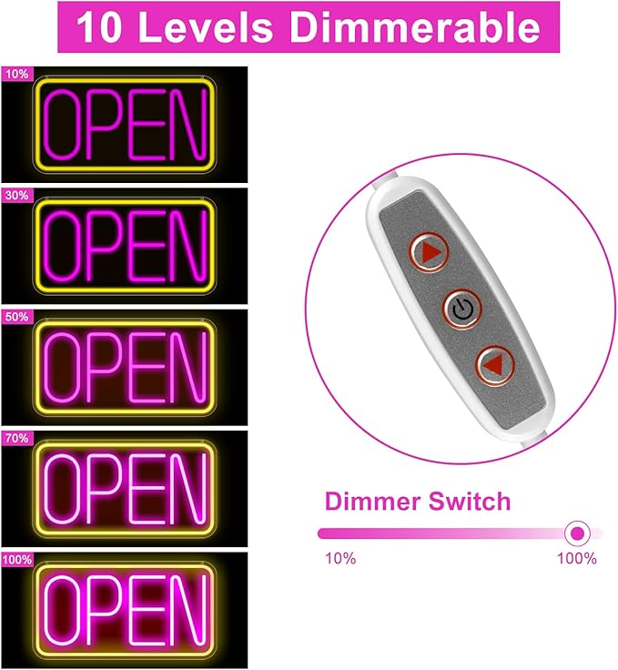 LED-Neonschild „OPEN“ – rechteckig | 4 Leuchtfarbenoptionen | 16×9 / 23×12 Zoll | Fensteraufhängung | Plug &amp; Play für Schaufenster