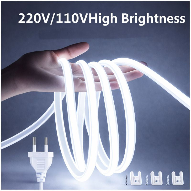 AC110V / 220V COB Flexible LED Strip Light - 3000K / 6500K | IP65 Waterproof | Spotless High Brightness | Inline Power Switch | for Cabinets, Kitchen & Office Lighting | US / EU Plug  | 5/50M