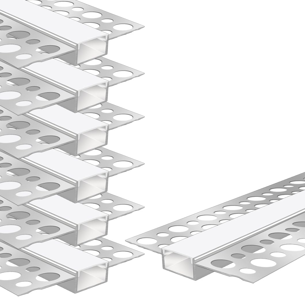 Doppelseitige LED-Aluminiumkanäle zum Eingipsen von Trockenbauwänden – Passend für 1 bis 16 mm LED-Streifen | 1 Meter | Silber | Milchweiße Abdeckung | 4er-/6er-/10er-Packung | Lokaler Lagerbestand USA/UK