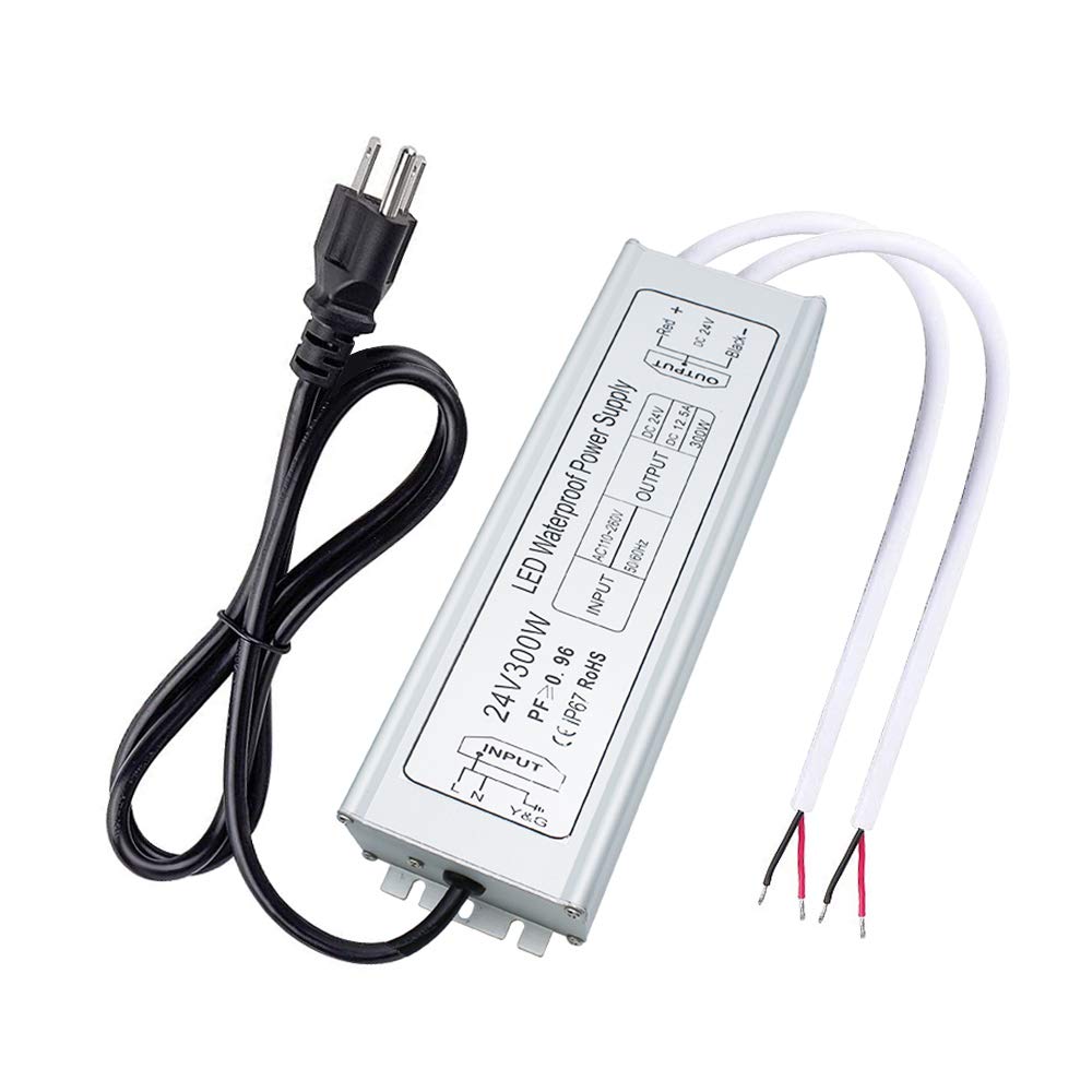 Alimentation LED étanche 24 V 30 W–300 W, entrée 90–265 V, sortie simple/double fil, pilote LED extérieur, CE/RoHS/FCC — Options de fiches et de câbles US/UK/EU 