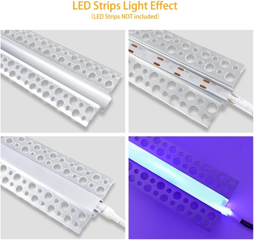 Doppelseitige LED-Aluminiumkanäle zum Eingipsen von Trockenbauwänden – Passend für 1 bis 16 mm LED-Streifen | 1 Meter | Silber | Milchweiße Abdeckung | 4er-/6er-/10er-Packung | Lokaler Lagerbestand USA/UK