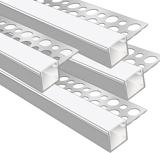Profilés LED en aluminium pour cloison sèche, à encastrer sur une face – Compatibles avec des bandes LED de 1 à 20 mm | 1 mètre | Argent | Revêtement blanc laiteux | Lot de 4/6/10 | Stock local États-Unis/Royaume-Uni