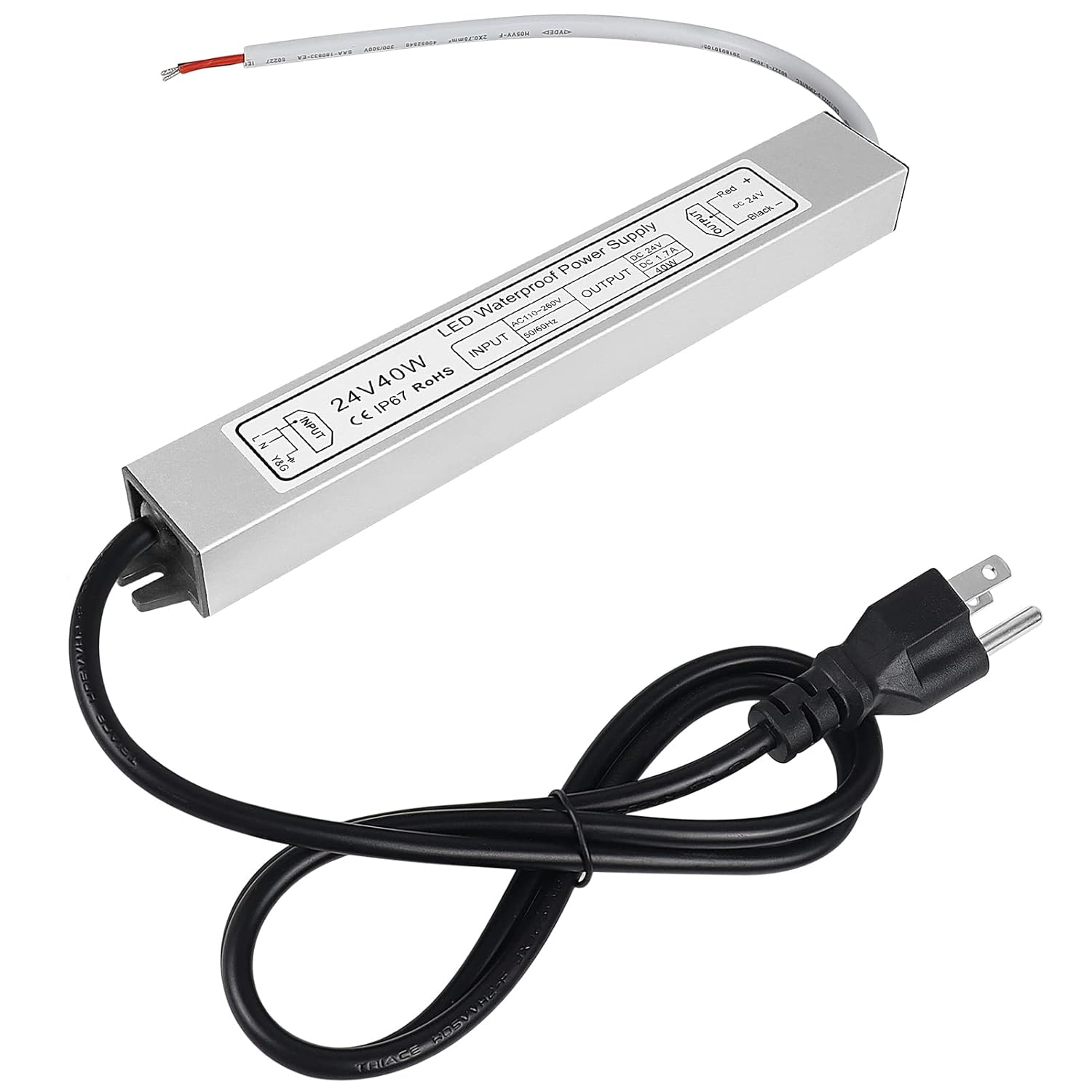 Alimentation LED étanche 24 V 30 W–300 W, entrée 90–265 V, sortie simple/double fil, pilote LED extérieur, CE/RoHS/FCC — Options de fiches et de câbles US/UK/EU 