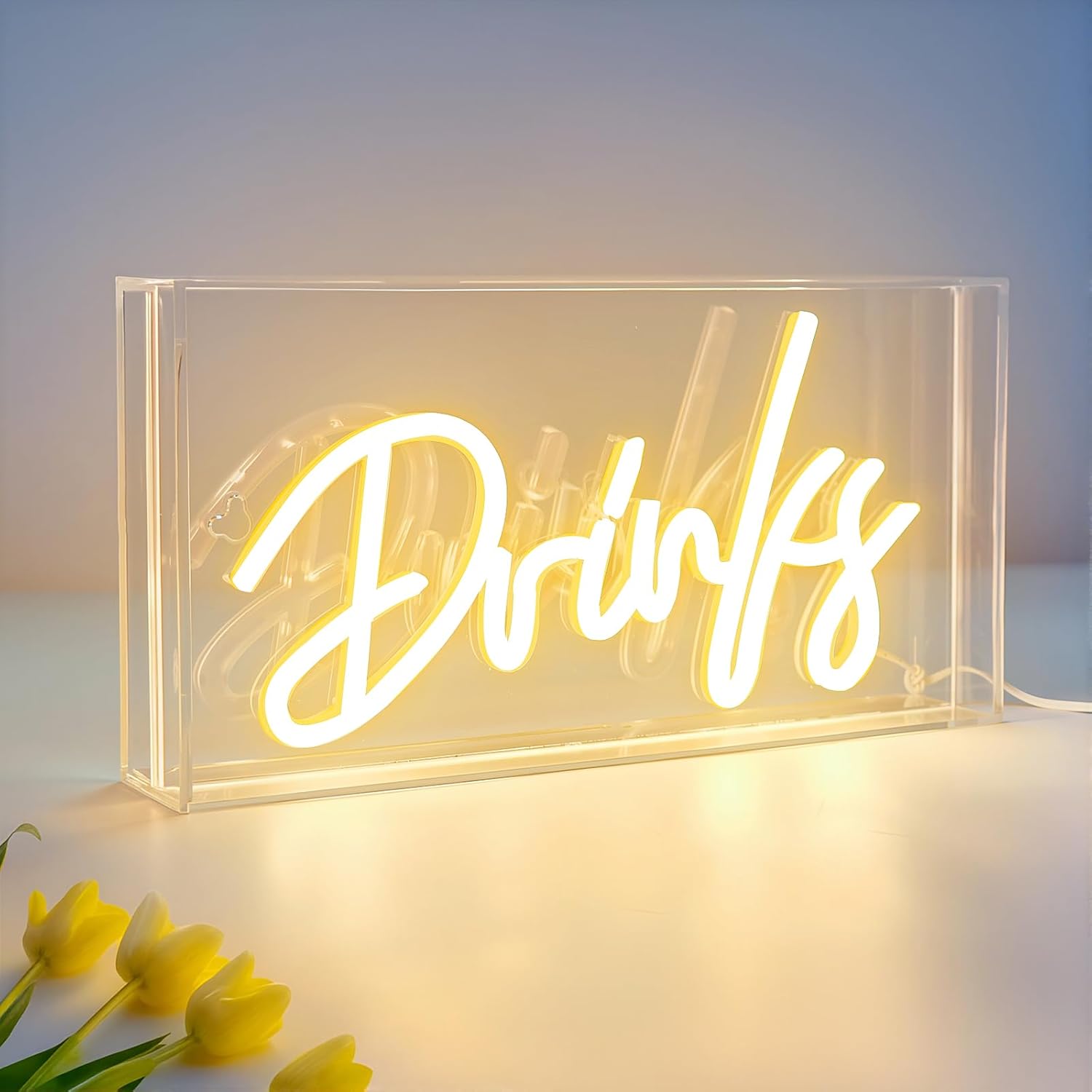 GETRÄNKE-Leuchtkastenschild für den Schreibtisch – rechteckig, 30,5 x 15,2 cm | Warmweiß/Rosa | Stromversorgung über USB | Tischdisplay | Für Tischdekoration, Hausbar, Küche, Club, Pub, Restaurant-Wanddekoration und Barwagenzubehör