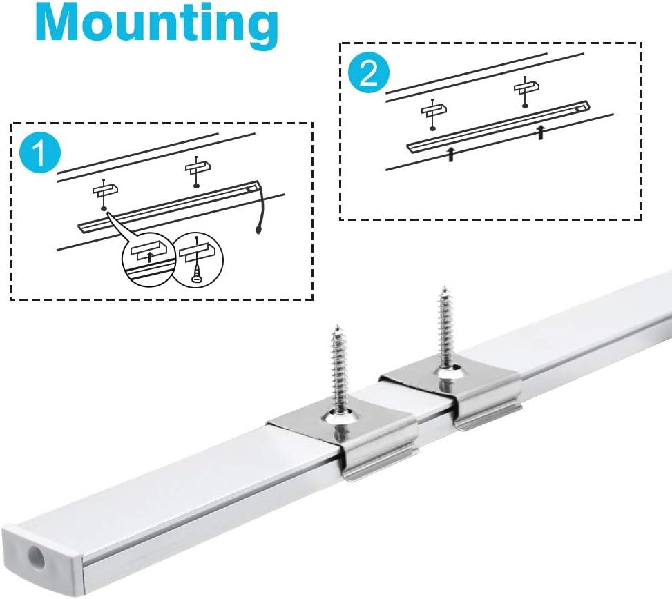 Profilés LED en aluminium en forme de U – Convient pour bande LED de 1 à 12 mm | 1 mètre | Argenté / Noir | Blanc laiteux / Noir | Avec accessoires d'installation | Pliables | Paquets de 5 / 6 / 10 / 12 / 20 | Stock local États-Unis/Royaume-Uni