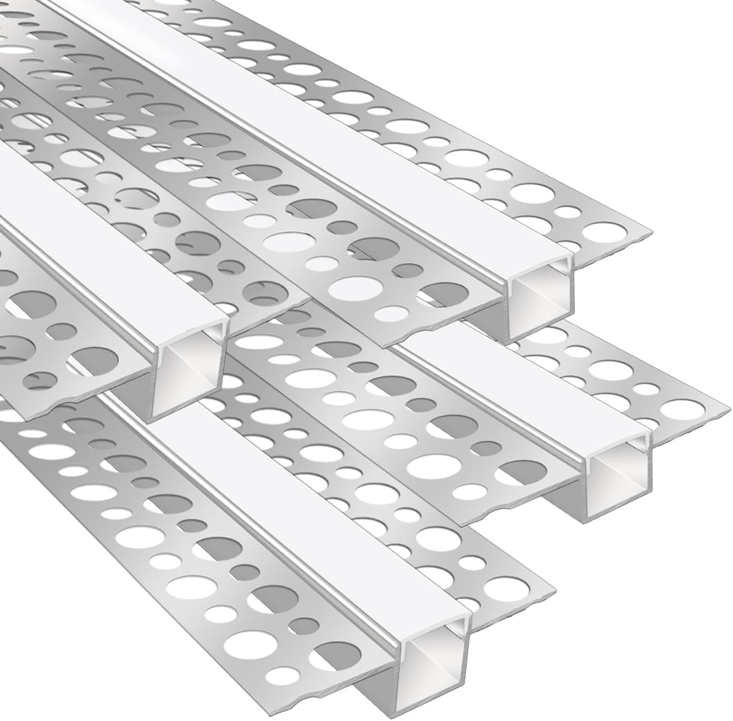 Profilés LED en aluminium double face pour cloison sèche – Compatibles avec des bandes LED de 1 à 12 mm | 1 mètre | Argent | Revêtement blanc laiteux | Lot de 4/6/10 | Stock local États-Unis/Royaume-Uni