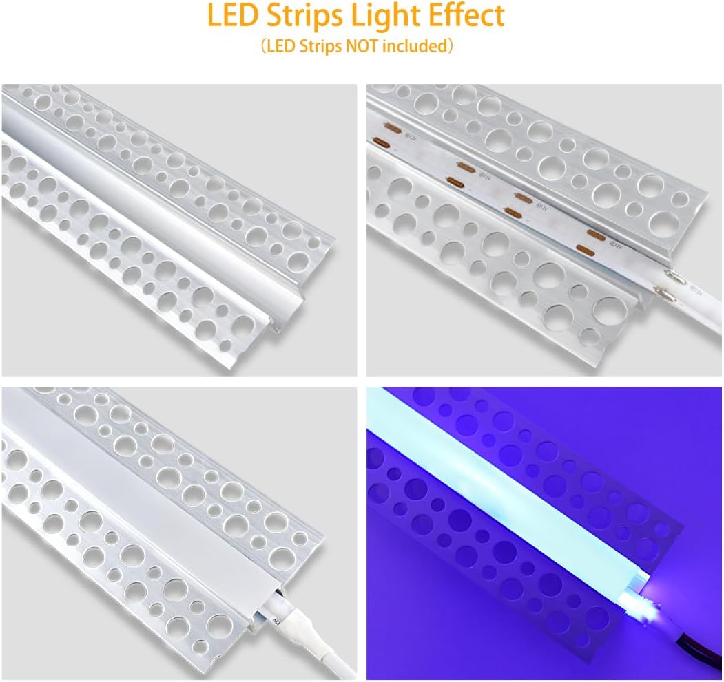 Profilés LED en aluminium double face pour cloison sèche – Compatibles avec des bandes LED de 1 à 9 mm | 1 mètre | Argent | Revêtement blanc laiteux | Lot de 4/6/10 | Stock local États-Unis/Royaume-Uni