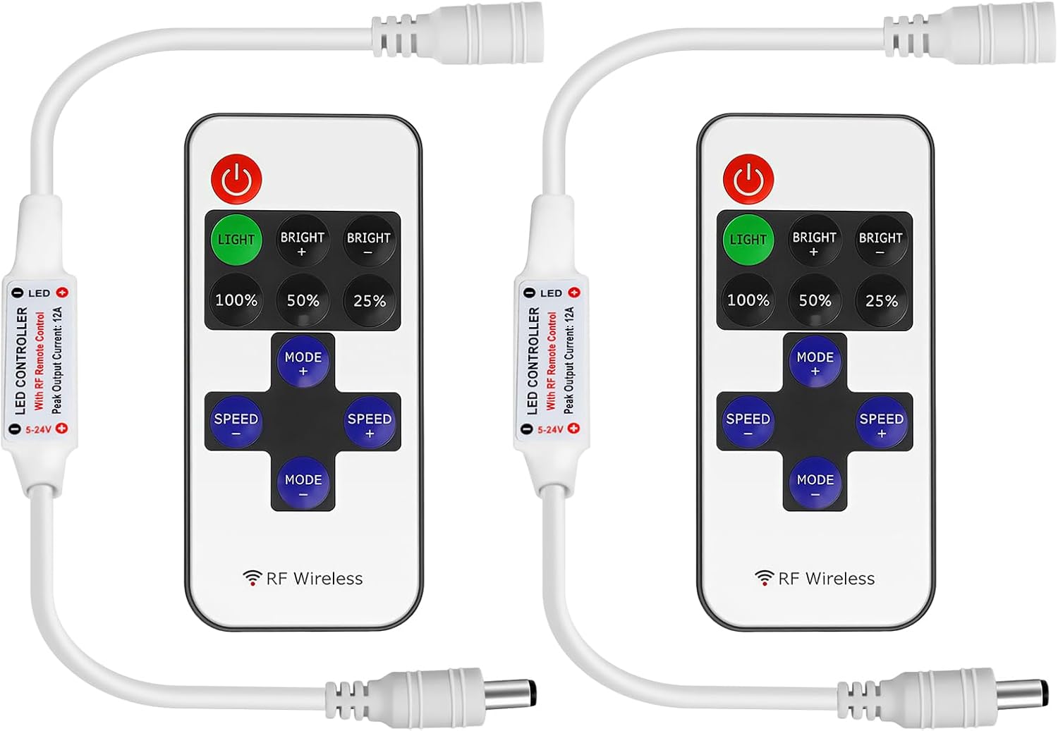 LED-Streifen-Controller – 5 V/24 V – Weiße HF-Fernbedienung mit Dimmerfunktion | Für einfarbige 5050/3528-Streifen