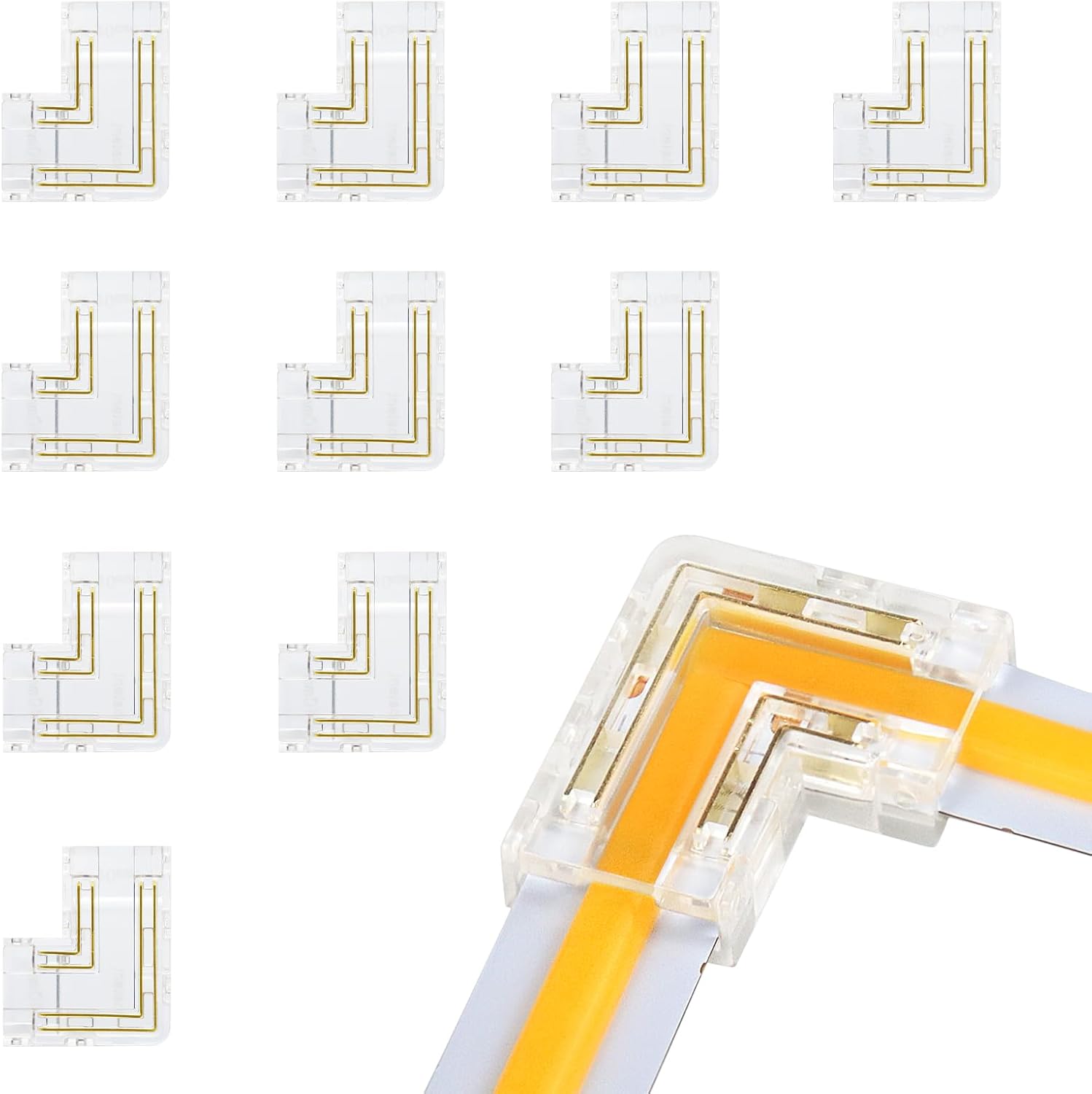 Transparent Crystal LED Strip Connectors – 10mm 4Pin Solderless Clips | Strip to Wire / Strip to Strip / Female Plug – Bulk Wholesale 500pcs MOQ | Factory Direct