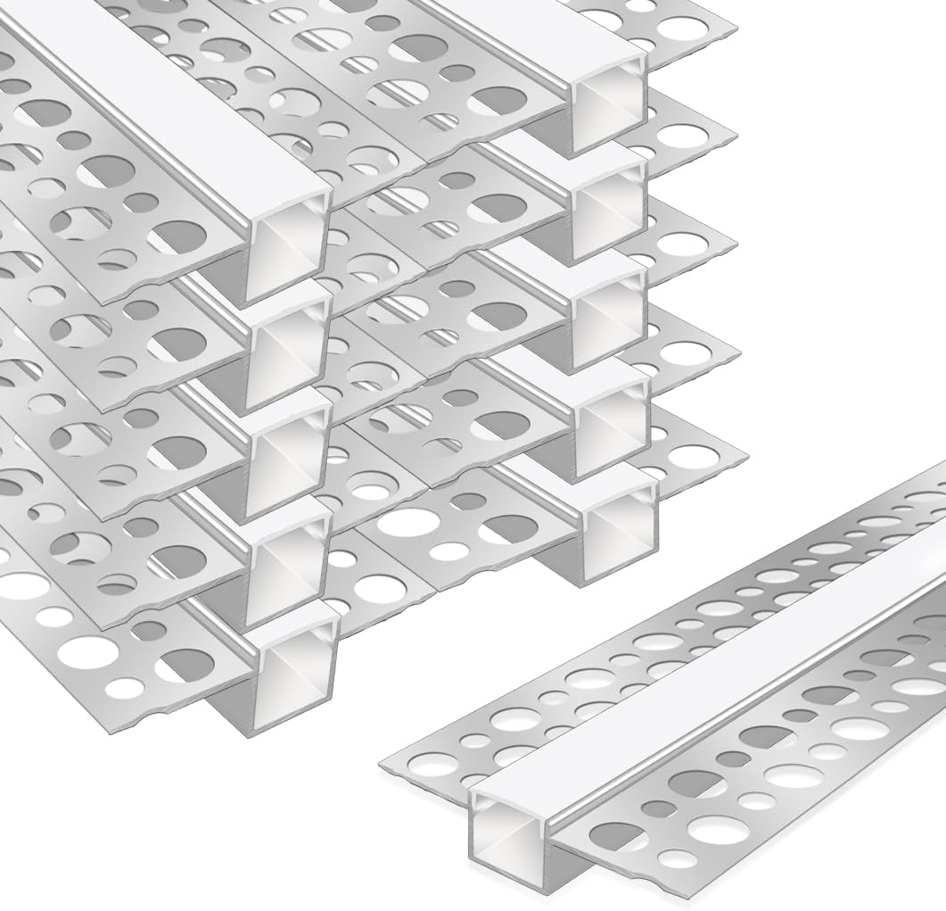 Profilés LED en aluminium double face pour cloison sèche – Compatibles avec des bandes LED de 1 à 12 mm | 1 mètre | Argent | Revêtement blanc laiteux | Lot de 4/6/10 | Stock local États-Unis/Royaume-Uni