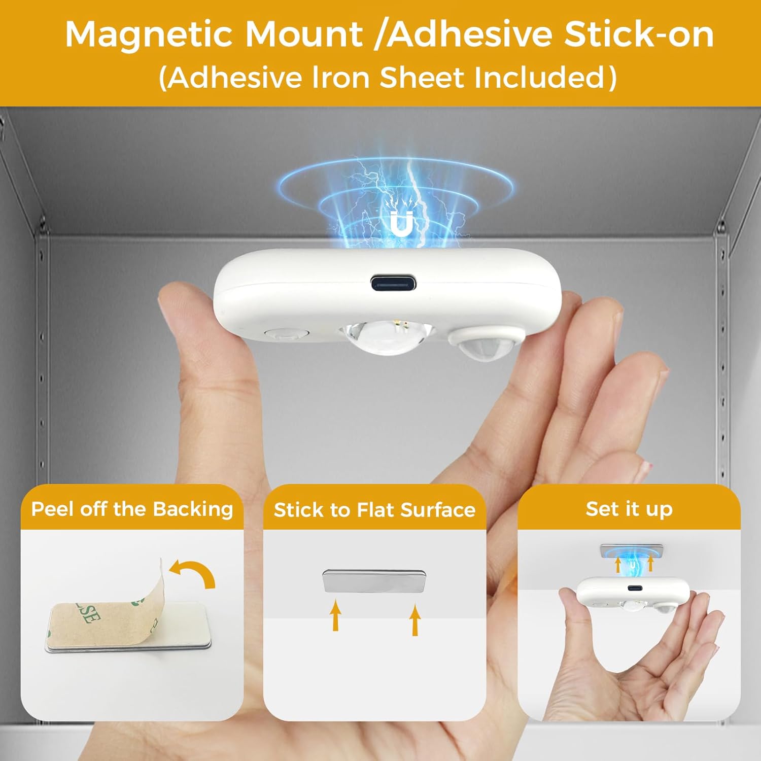 4/6 Pack Rechargeable Oval LED Closet Light | Motion Sensor, Tap Switch, Dimmable | Warm / Daylight White | Black / White Finish | Magnetic Mounting for Closets & Cabinets