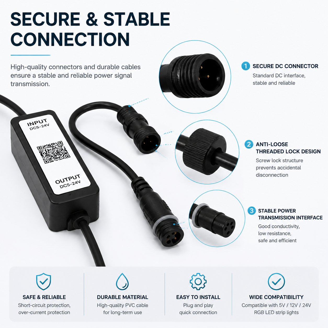 RGB LED Strip Controller – DC5V-24V | Waterproof Wireless RGB Controller with 24-Key Bluetooth Remote | For LED Strips